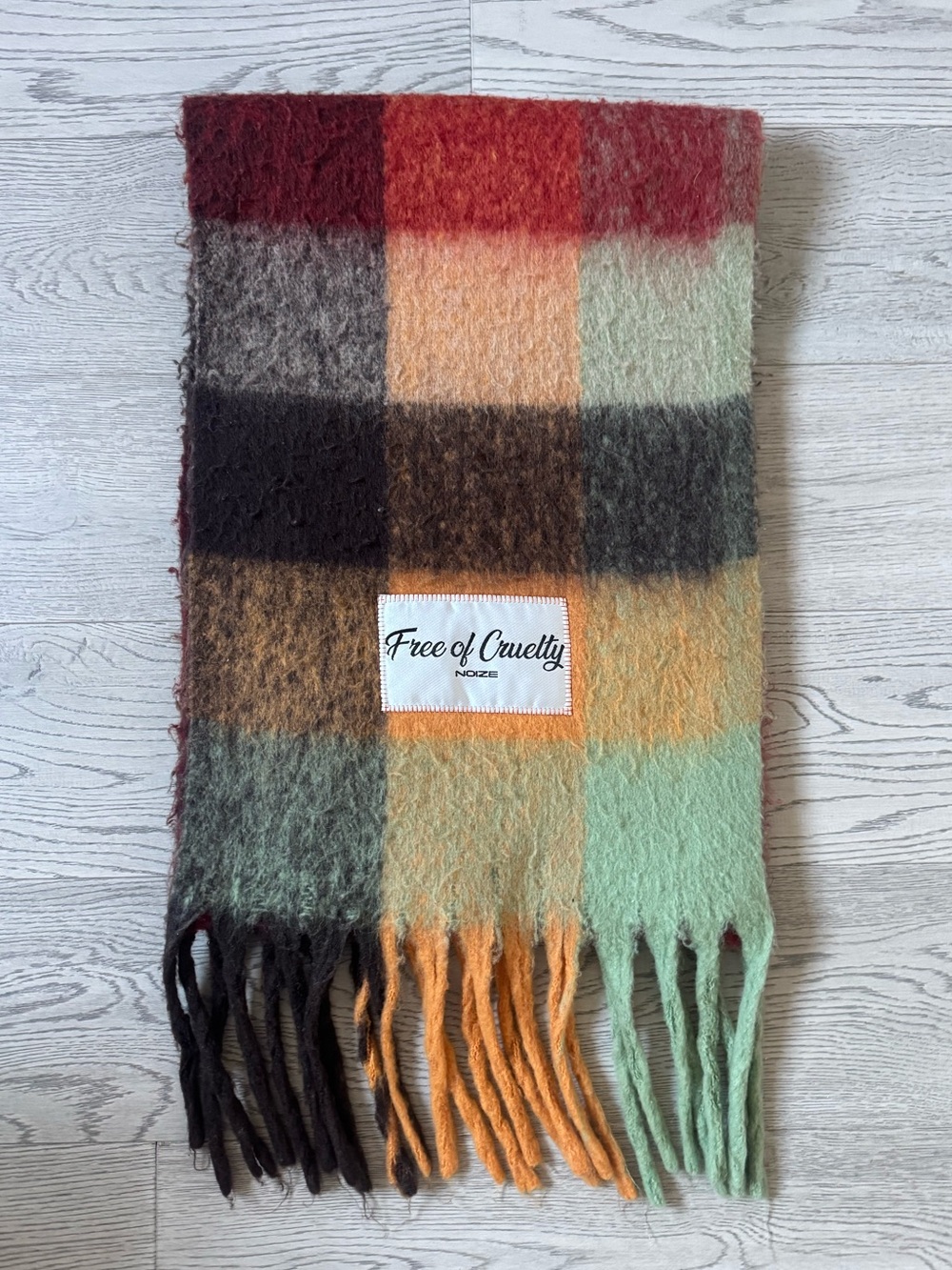 Noize Multicolor Check Plaid Fringe Scarf